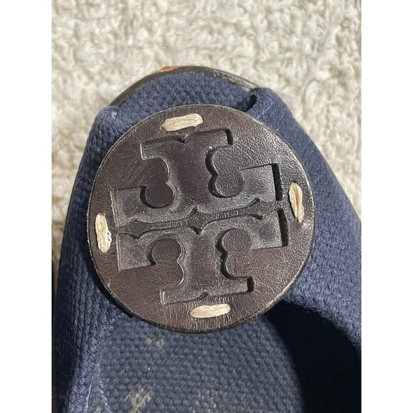 Tory Burch Womens 9.5 M Cerise Canvas Peep Toe Wedge Espadrille Pumps Blue - Picture 9 of 13